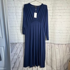 Quince Navy Blue Tencel Jersey V-Neck Long Sleeve Midi Dress XL SHWDC01-8624