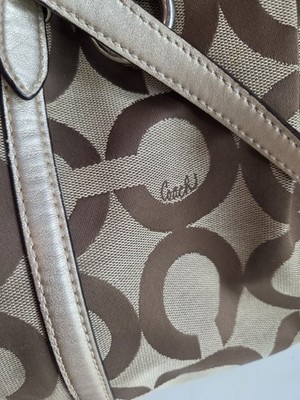 Coach H1077 16233 Shoulder Jacqard Signature Tote Bag Beige Gold