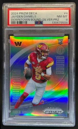 2024 Prizm Deca Jayden Daniels Downtown Bound RC Silver #4 Commanders PSA 8