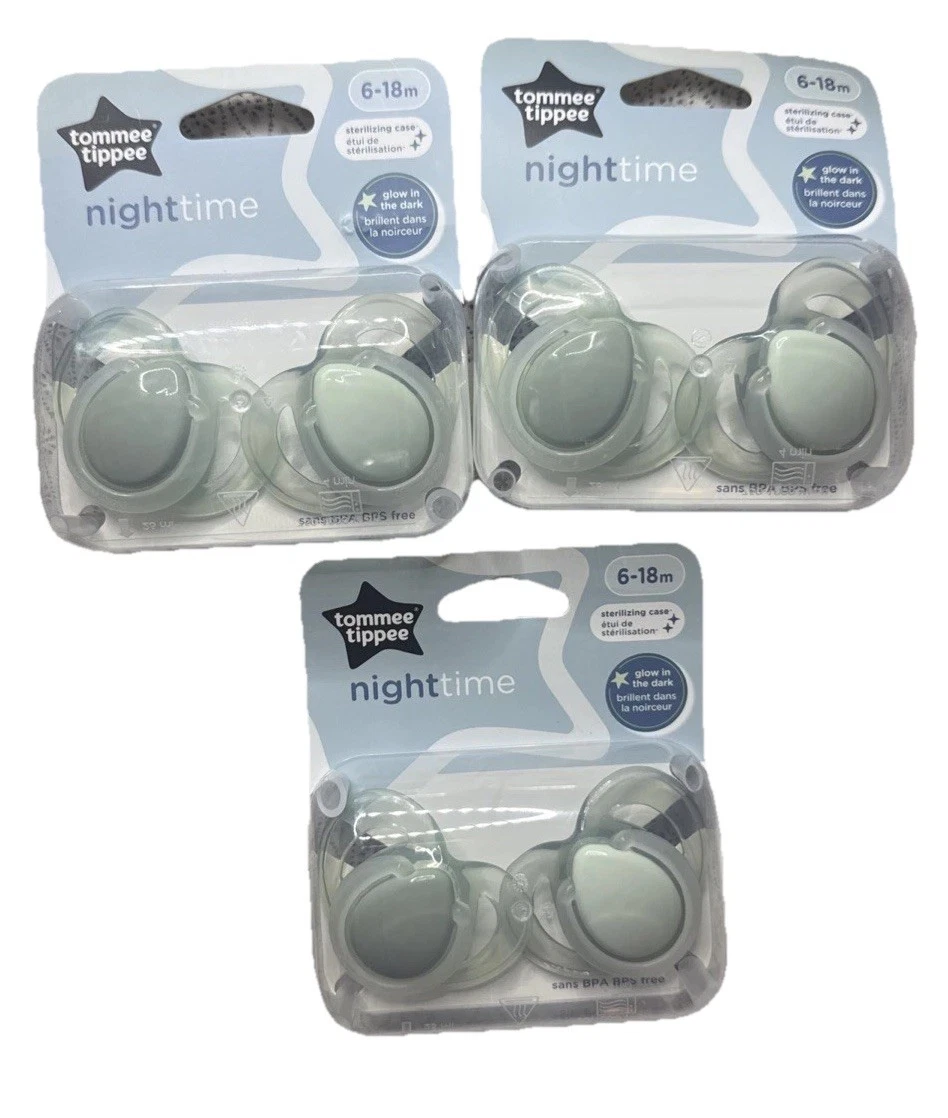 Tommee Tippee Nighttime Glow in the Dark Pacifier 3 Packs Of 2! BPA Free 6 - 18m