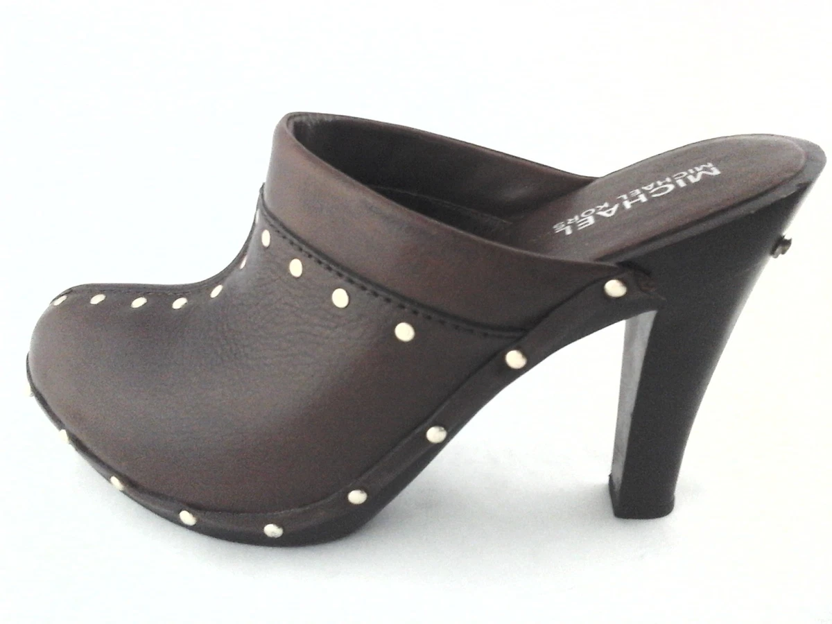 MICHAEL Clogs ASTOR Heels Brown w Silver Studs MK Slip On US 7 EU 37 $215 |