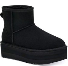 KIDS UGG CLASSIC MINI PLATFORM SUEDE LINED BOOTS 1143700K BLACK SIZE 6.