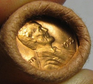 1955 P OBW OLD BANK WRAP ROLL BU UNCIRCULATED LINCOLN WHEAT CENT PENNIES