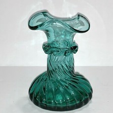 Hand Blown Twisted Ruffled Glass Vase with Rippled Detail on the Neck Green 5"
