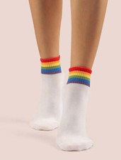 RAINBOW Stripe Topped Ankle Socks