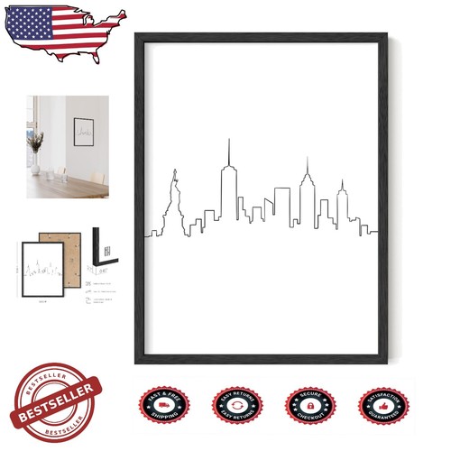 Framed NYC Skyline Art in Black and White - 12x16, Perfect for Home Styling