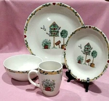 Thomson Pottery BIRDHOUSE 16 Piece Dinnerware Set ~ MW/DW Safe