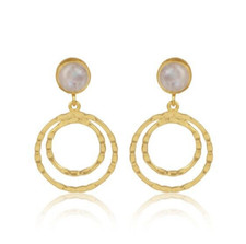 Image of Hammered Round Spiral Earring Gold Plated Moonstone Jewelry For Female Boss Gift