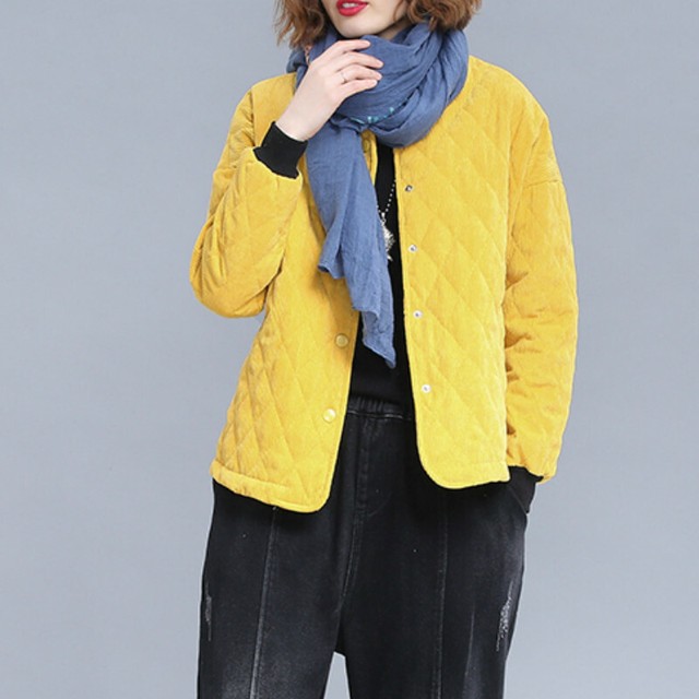 yellow corduroy puffer jacket