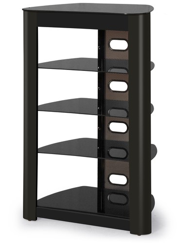 Homeology Zinnia Black Glass 5-Shelf Flat Screen TV/Hi-FI/AV Multimedia Stand - Picture 6 of 7