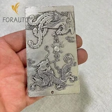 Old Chinese Tibet Silver Carving dragon and phoenix Pendant waist tag