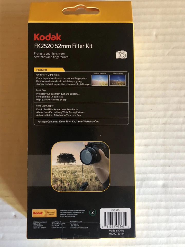 Kodak 52mm Filter Kit FK2520 UV Lens, Lens Cap,& Keeper All Included - Image 2 of 4