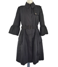 Burberry Trench Coat Black Coated Bell Sleeves Slim Fit Belted Flowy Us 12 Uk 14
