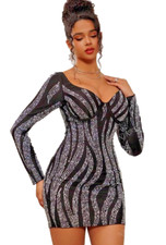 Black Rhinestone Pearl Studded Stretchy Bodycon Lined Zip Club Party Dress New M