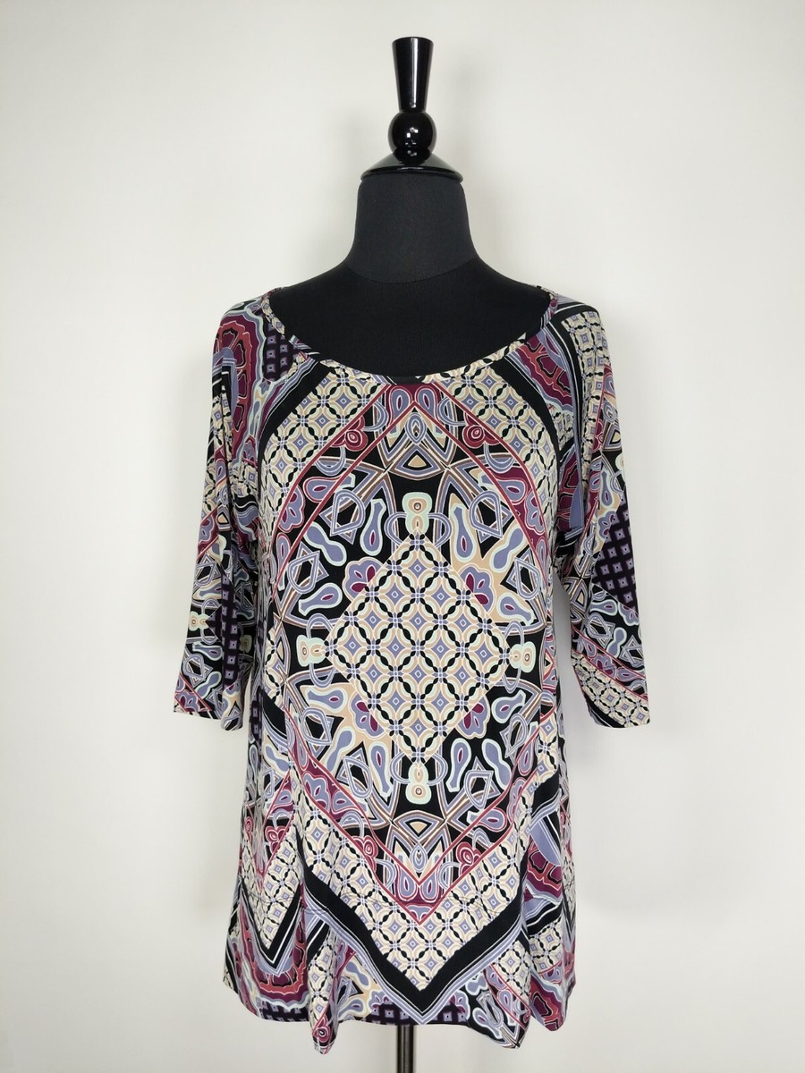 SOMA様 Soma Purple Multicolor Geometric Short Sleeve Pullover Top Size XS