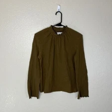 Madewell Top Womens Small Texture and Thread Ruffle Mock Neck Shirt Blouse