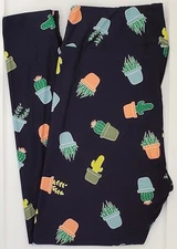 TC2 LuLaRoe Tall & Curvy2 Leggings Cactus Cacti Plants on Dark Navy Blue NWT H33