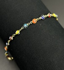 14K Solid Gold Colorful Evil Eye Bracelet 7.5 In