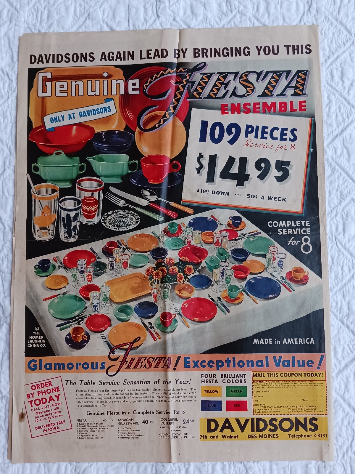 RARE Vintage Original 1939 Fiesta Ensemble Full Newspaper Ad Ephemera