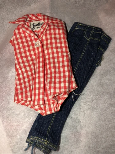 Vintage Barbie Picnic Set #967 Red-White Body Shirt-Denim Jeans~Mattel EUC!