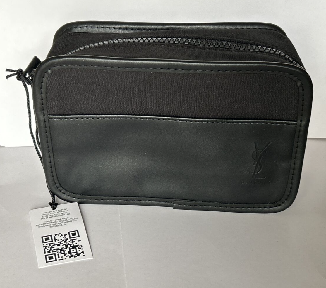 YSL YVES SAINT LAURENT Parfums black pouch toiletry bag case NWT