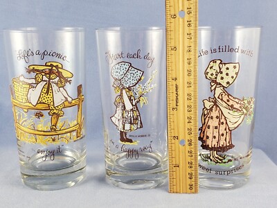 THREE Vintage HOLLY HOBBIE  Drinking Glasses American Greetings (from set #HHAG)