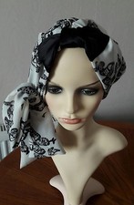 Butterfly printed black&white Summar hat turban hijab hair covered one size.