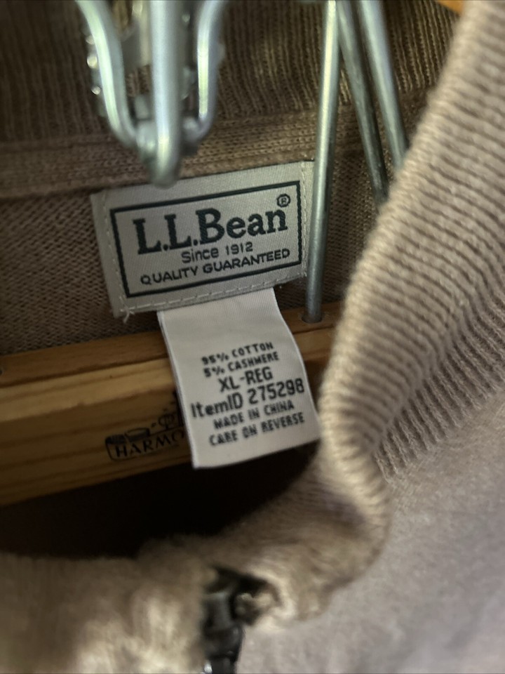 LL Bean Sweater Mens XLarge Reg Tan Half Zip Pullover Long Sleeve