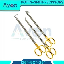 3pcs Set - Potts Smith Vascular Scissors, 25°, 90°, 125°, Angled Blades, Sharp