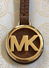 Small Michael Kors MK Logo Gold Charm Luggage Brown Leather Strap Handbag Fob