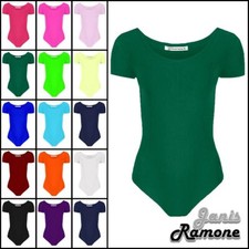 Girls Short Sleeve Bodysuit Kids Plain Microfibre Stretchy Ballet Dance Leotard