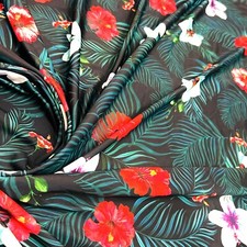 Print For Swimwear Spandex Fabric 4 way Stretch Red and White Flowers by Yard