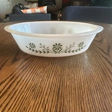 Glasbake Casserole Dish J235 1 Qt Green Daisy Milk Glass Oval Dish