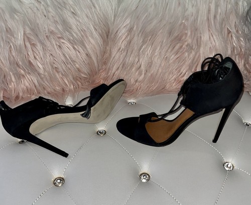 NEW Steve Madden Sanibell Black Nubuck Open Toe Ankle Wrap Heels Sz 11M $109.95 - Picture 8 of 12