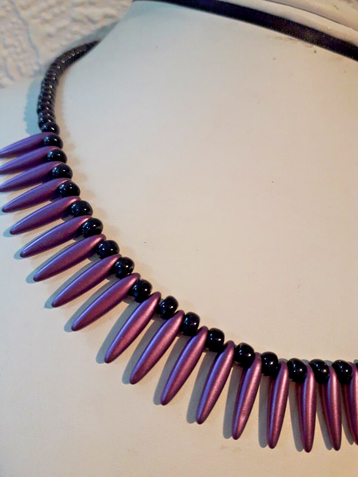 NECKLACE GOTH CZECH PURPLE SPIKE & BLACK MIYUKI SEED BEAD TOGGLE 16-20 UNISEX image 2