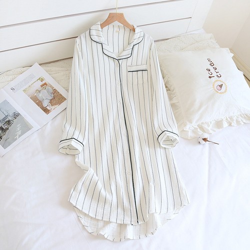 Women Long Sleeve 100% Cotton Nightgown Sleepwear Top Sleep Dress Nightshirt Top - Picture 6 of 12
