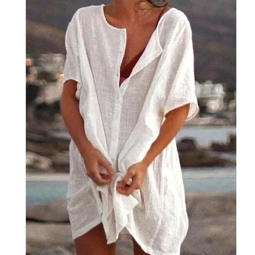Women Loose Bikini Cover Up Mini Beach T shirts Dress Swimwear Beachwear Bathing - Picture 13 of 26