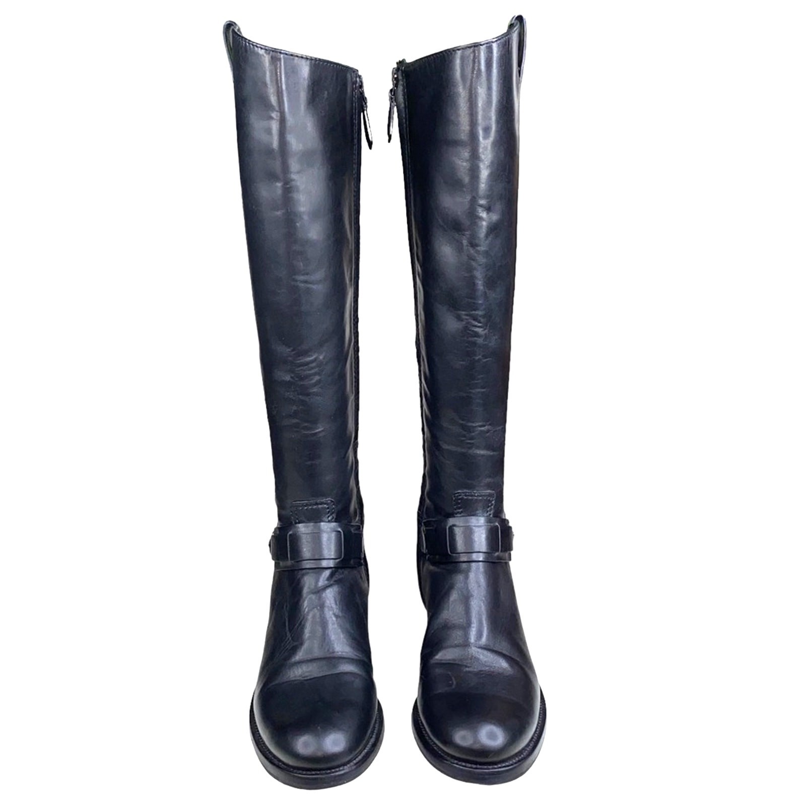 Tory Burch Women’s Derby Black Leather Side Zip Riding Boot Size US 6 thumbnail 3