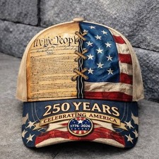 Custom Printed 250 Years Celebrating America  Baseball Cap, We The People Hat