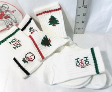 Vintage Little Girl Or Boy White Cotton Socks W/ Christmas motifs 3 Pairs Sz 4-6