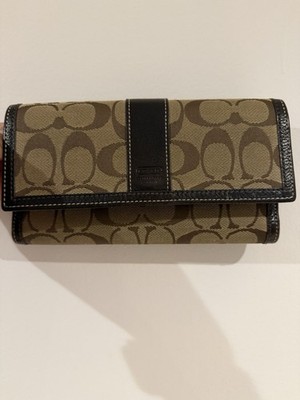Coach Signature Logo Zip-Around Wallet Brown/Black ID Window Credit Card Folding