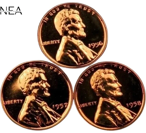 1956+1957+1958 Lincoln Wheat Penny Cent Set/Lot ~ Gem Proof (red) ~ 3 Coins