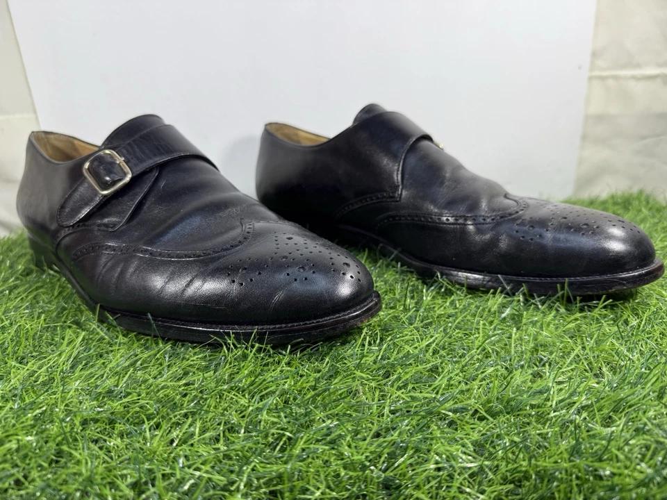 LUJO Magnanni Negro Monje Correa Brogue Cuero Hecho a Mano Derby Zapato de Vestir 10.5 Foto 3 de 4