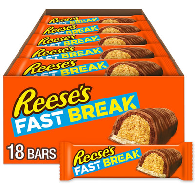 REESES FAST BREAK Milk Chocolate Peanut Butter Nougat Candy Bars 18 Pack