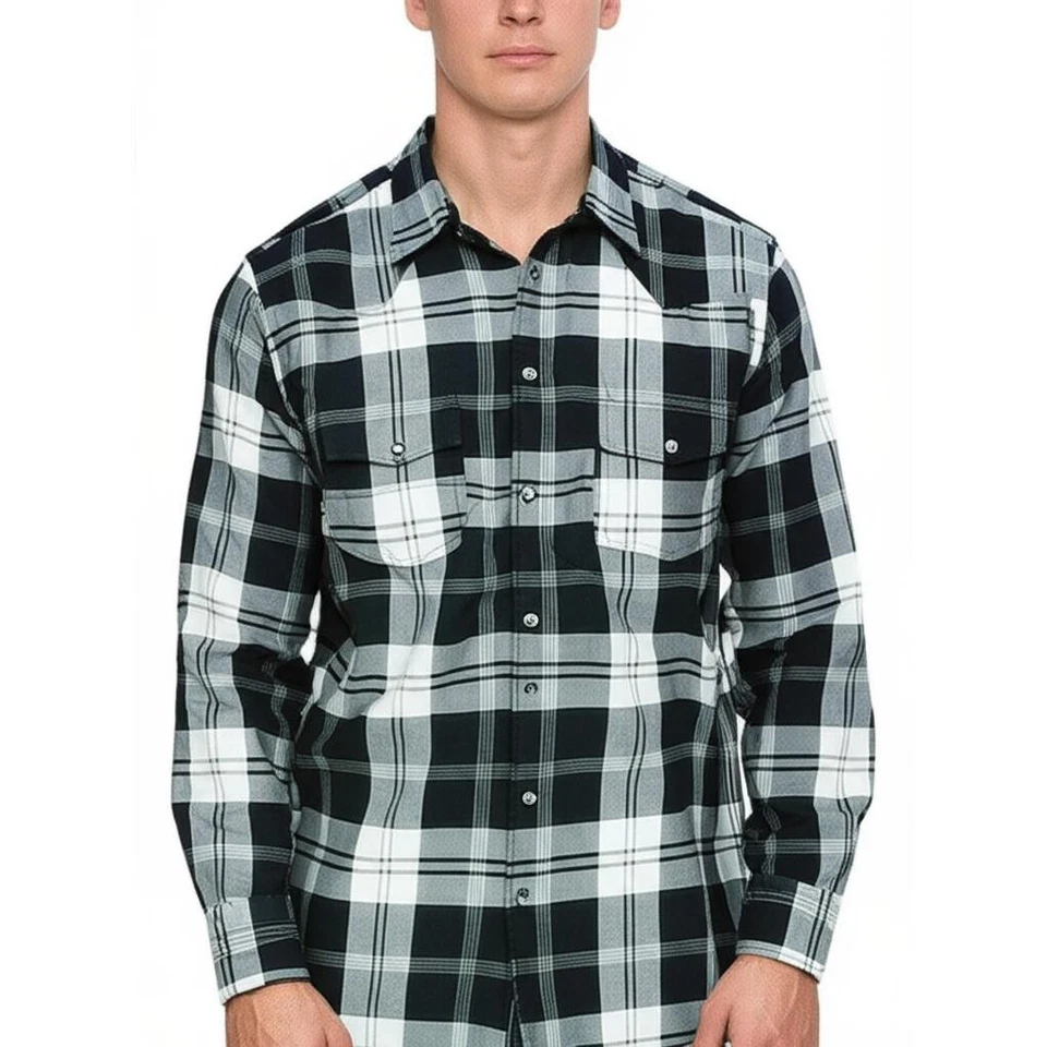 Camisa de Franela KR3W Para Hombres Talla M Azul A Cuadros Perla Occidental A Presión Rodeo Vaquero Foto 2 de 4