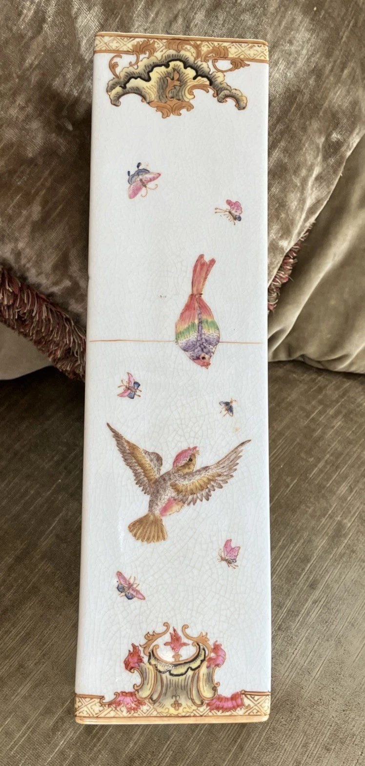 Tozai 13” Ceramic Tile Botanical Fruit Butterfly Birds Crackle Glaze Vase