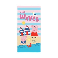 Peppa Pig Waves Beach Swim Towel Cotton Pink Blue Stripes Peppa George