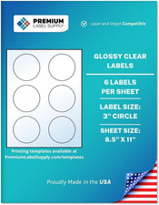 Premium Glossy Clear Round Labels, 3" - 60 Adhesive Labels, 10 Sheets
