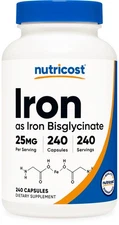 Nutricost Iron Bisglycinate Supplement (25mg) 240 Capsules, Gluten-Free