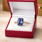 14k  Yellow gold Natural Diamond & Cushion shape AAA Tanzanite ring 5.00 ct — photo 3